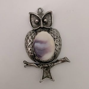 Vintage Silver Toned Owl Necklace Pendant Charm